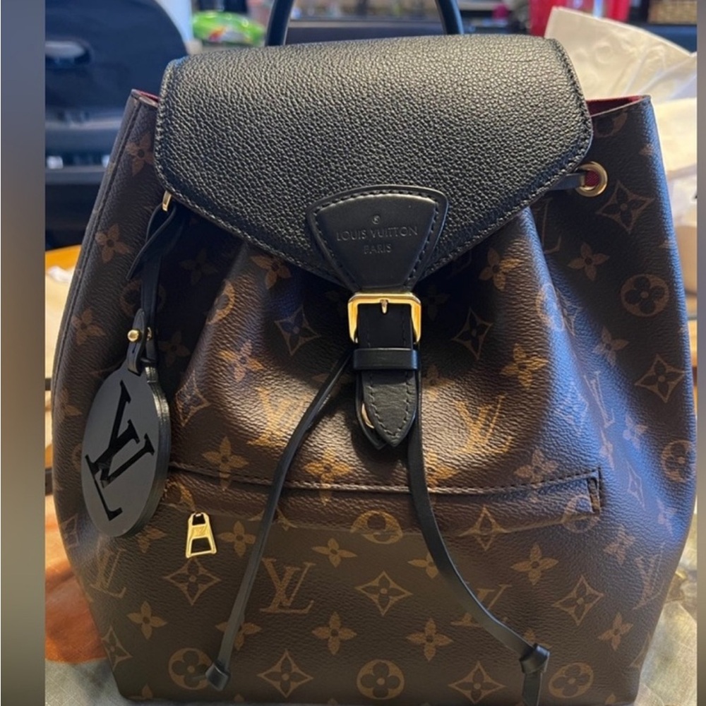 Louis Vuitton Brown Monogram Canvas Backpack with Black Flap